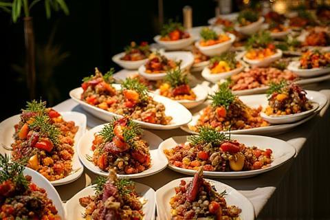 Luxurious and diverse catering spread prepared by Ristorante La Pergola for an external event
